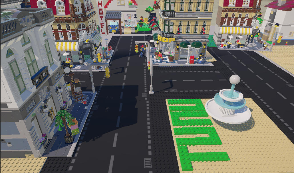 Establishing shot over the LEGO city